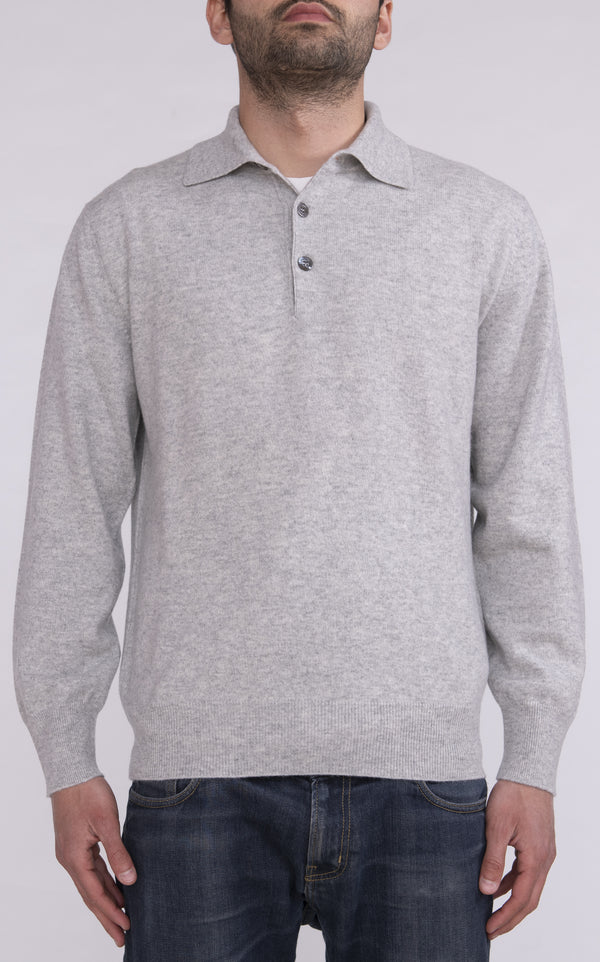Polo long-sleeved pullover in 100% cashmere