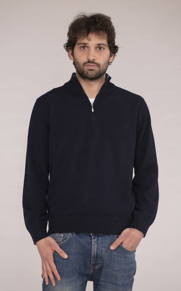 Pullover mit halbem Reißverschluss aus reinem Kaschmir für Männer