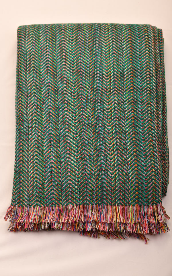 Striped plaid with fringes 100% cashmere