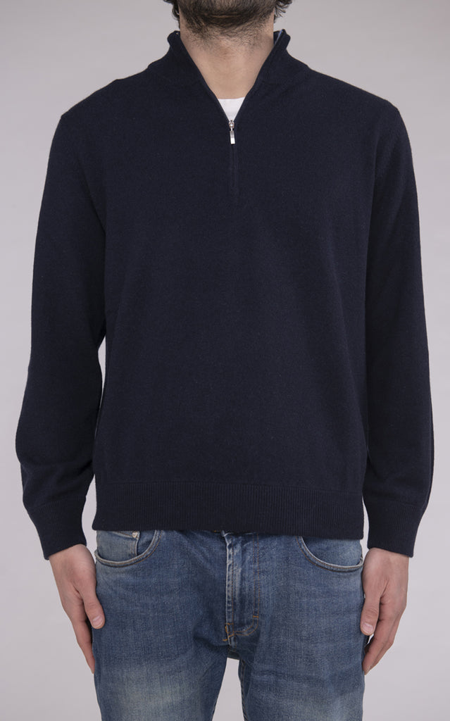 Half Zip Pullover Uomo Lana Cashmere Lupetto Nero Lana Maglione